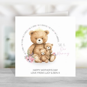 Carte de fête des mères personnalisée pour maman de 5 enfants maximum, jolie carte de fête des mères maman ours et bébés ours, cartes de fête des mères heureuse