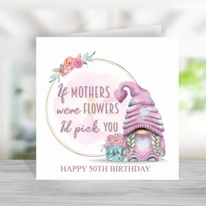 Cartão de aniversário personalizado para mãe, guirlanda floral Gonk, cartão de feliz aniversário, nome e idade para ela 30º 40º 50º 60º 70º 80º