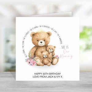 Tarjeta de cumpleaños personalizada para mamá de hasta 5 niños, tarjeta de cumpleaños para mamá osa y ositos bebés de cualquier edad: 21, 30, 40, 50, 60 y 70 años