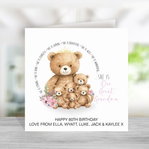 Cartão de aniversário personalizado para bisavó de até 5 bisnetos, cartão de aniversário para bisavó de qualquer idade 60º 70º 80º 90º 100º