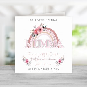 Maman, carte de fête des mères avec vers/poème - Joyeuse fête des mères, maman - motif arc-en-ciel rose - carte de fête des mères pour maman