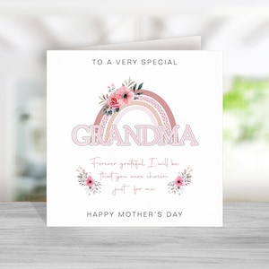 Cartão de Dia das Mães da Vovó com verso/poema - Feliz Dia das Mães Vovó - Design de Arco-Íris Rosa - Cartão de Dia das Mães para Vovó