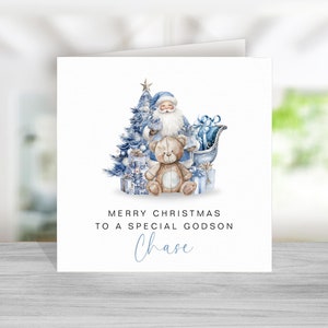 Biglietto di Natale personalizzato - Figlio Figlia Nipote Nipote Nipote Nipote Figlioccio Figlioccia Bambino Bambina - Blu Rosa - Babbo Natale