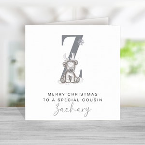 Biglietto di Natale con renna per cugino - Biglietto con renna per cugino - Biglietto di Natale personalizzato per cugino - Biglietto di Natale per cugino - Iniziale grigia
