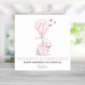 Carte d'anniversaire 70e anniversaire soeur - carte 70e anniversaire rose pour soeur - carte d'anniversaire soeur - cadeau d'anniversaire soeur - soixante-dix et fabuleux
