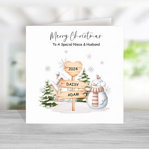 Nichte und Mann Weihnachtskarte - Weihnachtskarte für Nichte und Partner - Nichte und Freund - Schneemann Design