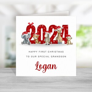 Personalisierte 1.Erste Weihnachtskarte - Sohn Tochter Enkel Enkelin Neffe Nichte Patenkind Patenkind - Weihnachten 2024 - Safaritiere