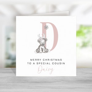 Biglietto di Natale personalizzato con renna - Figlia, figlio, nipote, nipote, nipote, figlioccia, figlioccio, bambina, bambino - Iniziale rosa