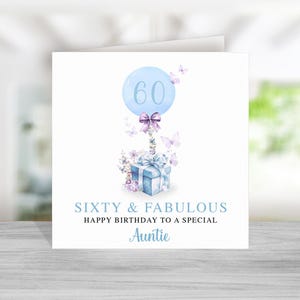 Carte du 60e anniversaire tante - bleu violet carte du 60e anniversaire pour tante - carte d'anniversaire tante - cadeau d'anniversaire tante - la soixantaine et fabuleux