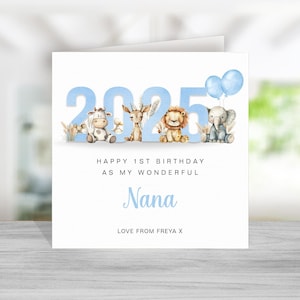 Tarjeta de primer cumpleaños como mi Nana - Tarjeta de primer cumpleaños para Nana - Feliz cumpleaños Nana Nanny Nanna Nannie Nan Birthday - De bebé niño - Azul