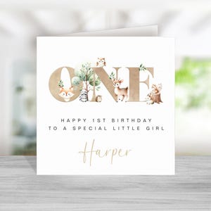 Carte personnalisée 1er 2e 3e anniversaire petite fille - 1er anniversaire 2e anniversaire petite fille - carte d'anniversaire petite fille - petite fille animal