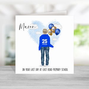Tarjeta de egreso de 6.º año - Tarjeta de último día de primaria - Sudadera con capucha azul rey para egresados de la promoción de 2025 - Tarjeta de egreso escolar para niño o niña