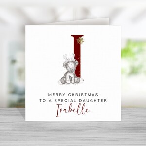 Biglietto di Natale con renna per figlia - Biglietto con renna per figlia - Biglietto di Natale personalizzato per figlia - Biglietto di Natale per figlia - Iniziale rossa