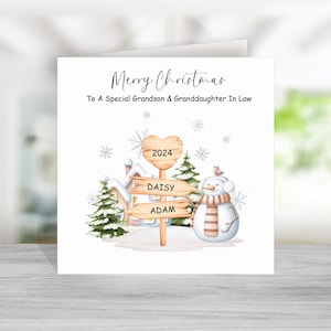 Carte de Noël petit-fils et belle-fille - carte de Noël pour petit-fils et femme - petit-fils et petite amie - bonhomme de neige