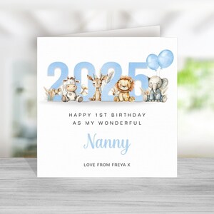 Carte de premier anniversaire en tant que nounou - carte de premier anniversaire pour nounou - joyeux anniversaire nounou, nounou, nounou, nounou - de petit garçon - bleu