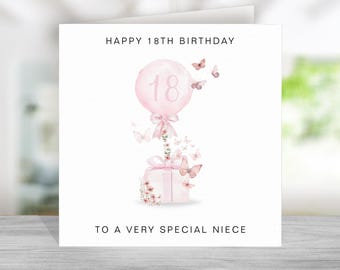 Carte d'anniversaire nièce 18 ans - Carte d'anniversaire rose 18 ans pour nièce - Carte dix-huitième anniversaire nièce - Cadeau d'anniversaire nièce - Anniversaire nièce