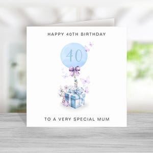Carte 40e anniversaire maman - carte 40e anniversaire bleu violet pour maman - carte 40e anniversaire maman - carte d'anniversaire maman - pour elle - anniversaire maman