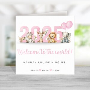 Tarjeta personalizada para bebé recién nacido 2025 - Tarjeta de bienvenida al mundo - Tarjeta para niña recién nacida - Regalo para niña - Tarjeta de bienvenida para bebé - Para recién nacido
