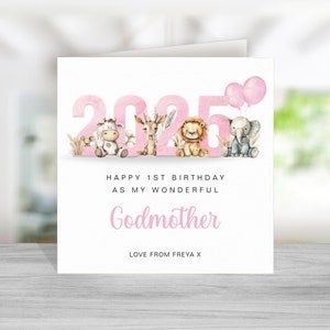 Tarjeta de primer cumpleaños como madrina - Tarjeta de primer cumpleaños para madrina - Feliz cumpleaños madrina - Nueva madrina - De niña - Rosa