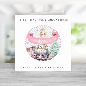 Fée rose personnalisée première 1ère carte de Noël - fille petite-fille nièce filleule petite soeur - carte de Noël pour sa petite fille