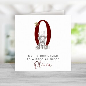 Biglietto di Natale con renna per nipote - Biglietto con renna per nipote - Biglietto di Natale personalizzato per nipote - Biglietto di Natale con renna per nipote - Iniziale rossa