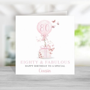 Cartão de aniversário de 80 anos do primo - Cartão de aniversário rosa de 80 anos para primo - Cartão de aniversário do primo - Presente de aniversário do primo - Oitenta e fabuloso