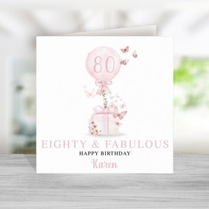 Personalisierte 80er Geburtstagskarte für Sie - Pinke 80er Jahre Geburtstagskarte für Mutter Oma Nan Tante Freundin - Geschenk zum 80er Geburtstag - Achtzig & fabelhaft