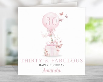 Carte personnalisée 30e anniversaire pour elle - carte 30e anniversaire rose pour maman soeur tante amie - cadeau 30e anniversaire - Trente et fabuleux