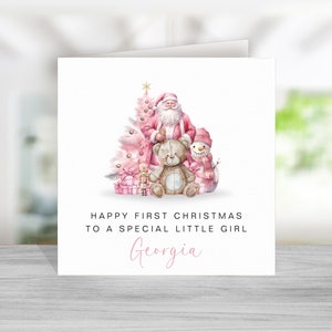 Gepersonaliseerde 1e eerste kerstkaart - kleindochter dochter zoon kleinzoon neef nicht peetdochter jongens meisjes blauw roze kerstman