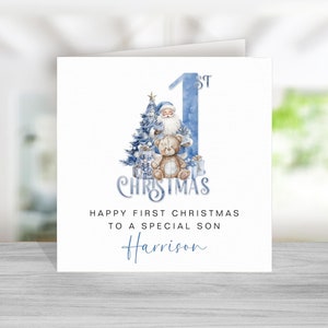 Personalisierte 1. Weihnachtsweihnachtskarte - Sohn Tochter Enkel Enkelin Neffe Nichte Patenkind Jungen Mädchen blau rosa Weihnachtsmann