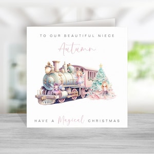 Carte de Noël personnalisée nièce - carte de Noël fée rose pour nièce - carte de Noël filles - carte de Noël spéciale nièce