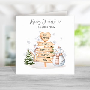 Familiekerstkaart - Gepersonaliseerde kerstkaart voor familie - Familienamenkaart - Kerstkaart - Sneeuwpop Familiekerstkaart