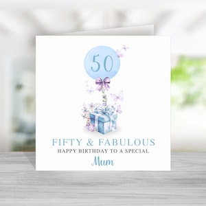 Mama 50. Geburtstagskarte - Blau Lila 50. Geburtstagskarte für Mama - Mama Geburtstagskarte - Mama Geburtstagsgeschenk - Fünfzig und fabelhaft