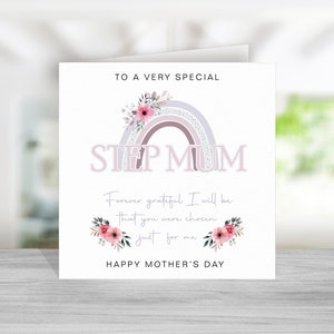Stiefmutter Muttertagskarte mit Vers / Gedicht - Happy Mothers Day Step Mum - Lila Regenbogen Design - Muttertagskarte für Stiefmutter