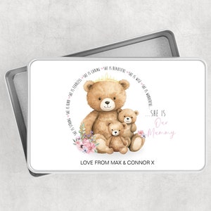 Personalised Mummy Bear Tin Gift From Up To 5 Children Names, Cute Personalised Mother's Day Gift From The Kids, New Mummy Gift