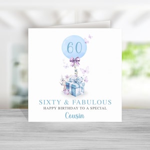 Cartão de aniversário de 60 anos do primo - Cartão de aniversário de 60 anos azul e roxo para o primo - Cartão de aniversário do primo - Presente de aniversário do primo - Sessenta e fabuloso