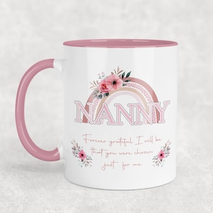 Nanny Mug - Personalised Ceramic Mug & Coaster - Nanny Birthday Gift - Personalised Gift For Nanny - Pink Rainbow Design