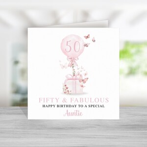 Tante 50. Geburtstagskarte - Pink 50. Geburtstagskarte für Tante - Tante Geburtstagskarte - Tante Geburtstagsgeschenk - Fünfzig und fabelhaft