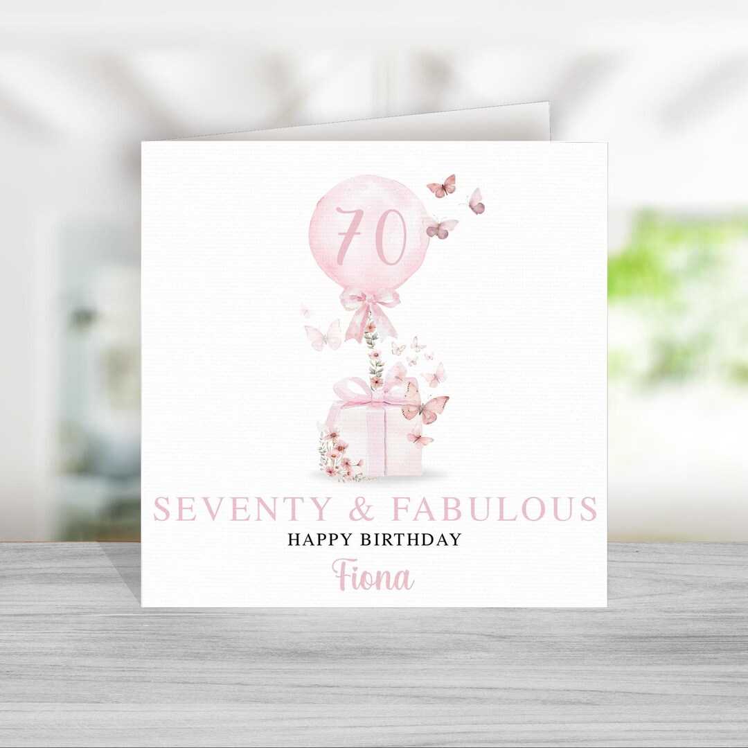 Personalised 70th Birthday Card for Her - Pink 70th Birthday Card for ...