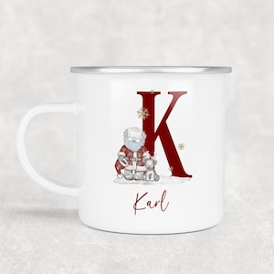 Personalised Kids Santa Christmas Mug Hot Chocolate Christmas Eve Box Filler Gift Idea Enamel Mug Unbreakable Cup Sketchy Santa Initial