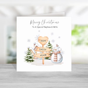 Carte de Noël pour neveu et femme - Carte de Noël pour neveu et partenaire - Neveu et petite amie - Design bonhomme de neige