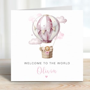 Gepersonaliseerde nieuwe babymeisjeskaart, Welcome to the World-kaart, nieuwe babykleindochter, nichtje, nieuwe babykaart, safari babydieren olifant