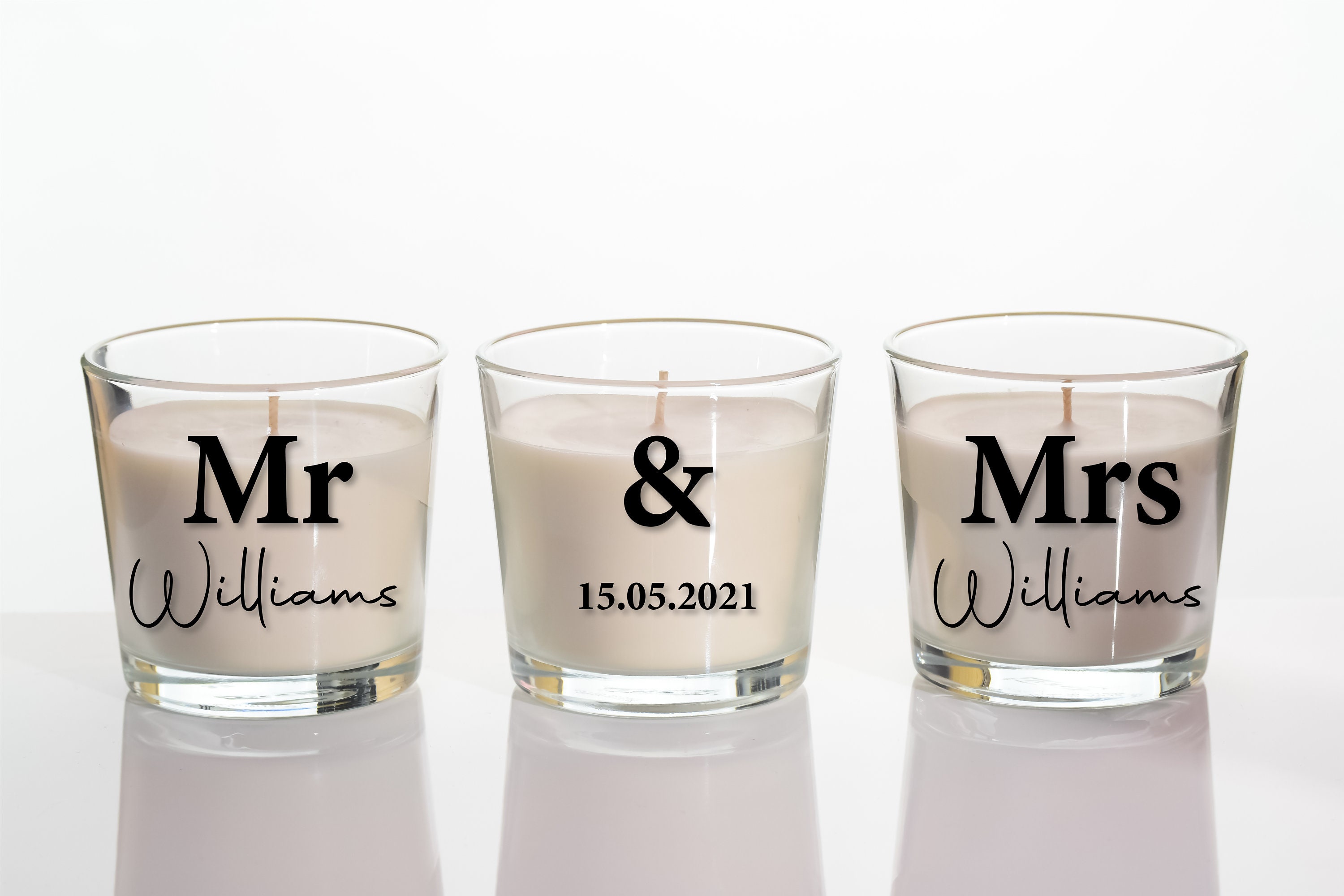 Mr and Mrs Personalised Wedding Candle Set Wedding Day Gift Etsy