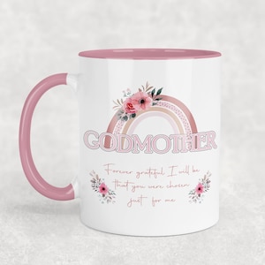 Godmother Mug - Personalised Ceramic Mug & Coaster - Godmother Birthday Gift - Personalised Gift For Godmother - Pink Rainbow Design