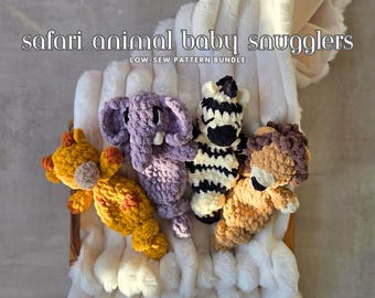 Safari Animals Crochet Snuggler Pattern: Lion, Giraffe, Elephant, Zebra (PDF)