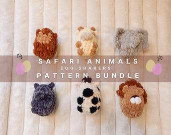 Safari Animals Crochet Pattern Bundle Egg Shakers| Amigurumi PDF File in English