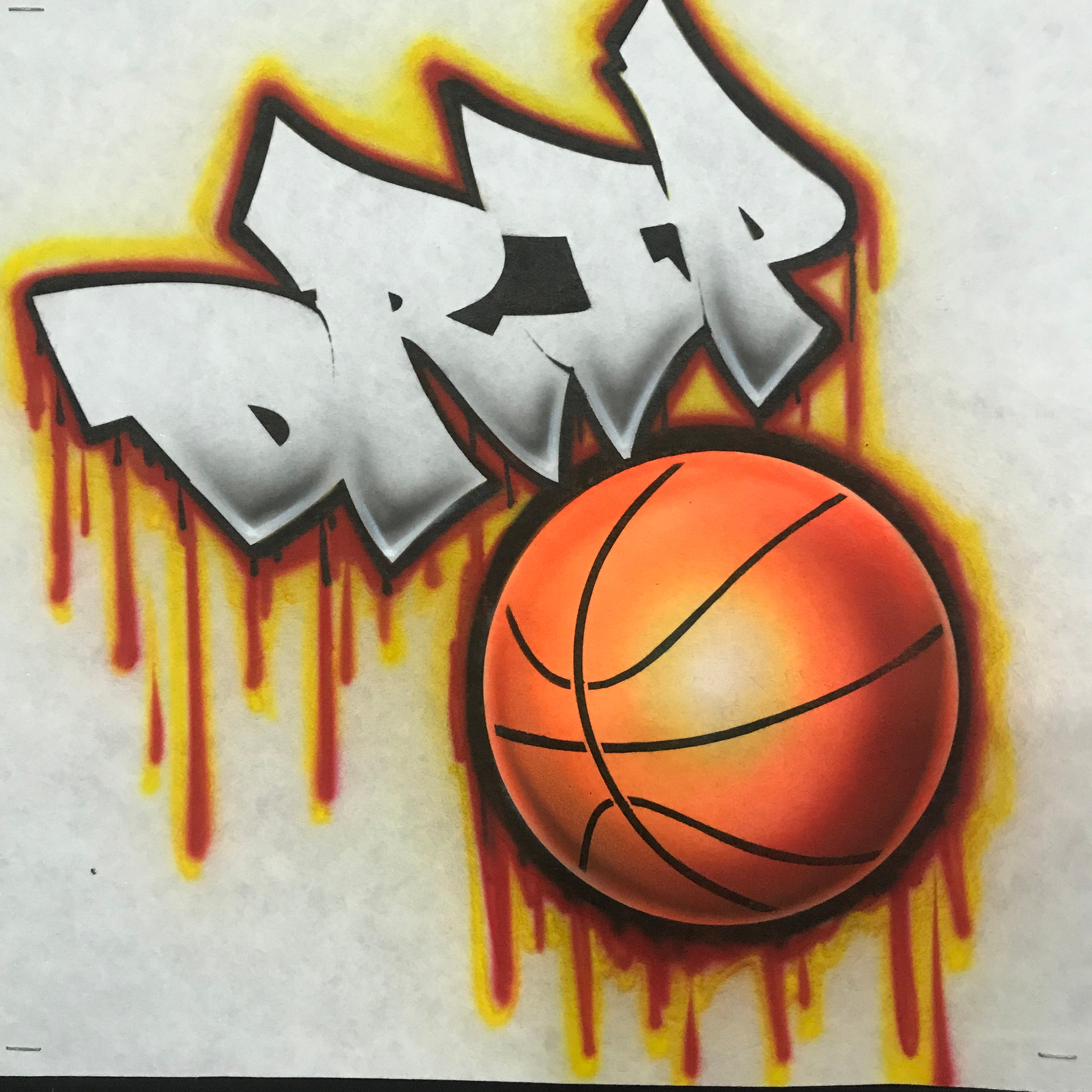 Airbrushed Flaming Basketball with Graffiti Style Personalized Shirt