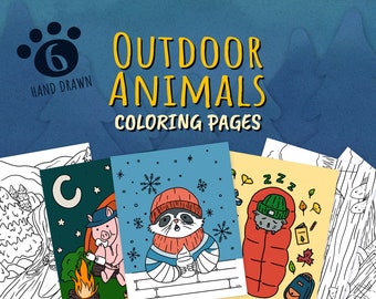 Outdoor Animals Coloring Pages | 6 Hand-Drawn Pages  | Printable Coloring Sheets | Instant Download |