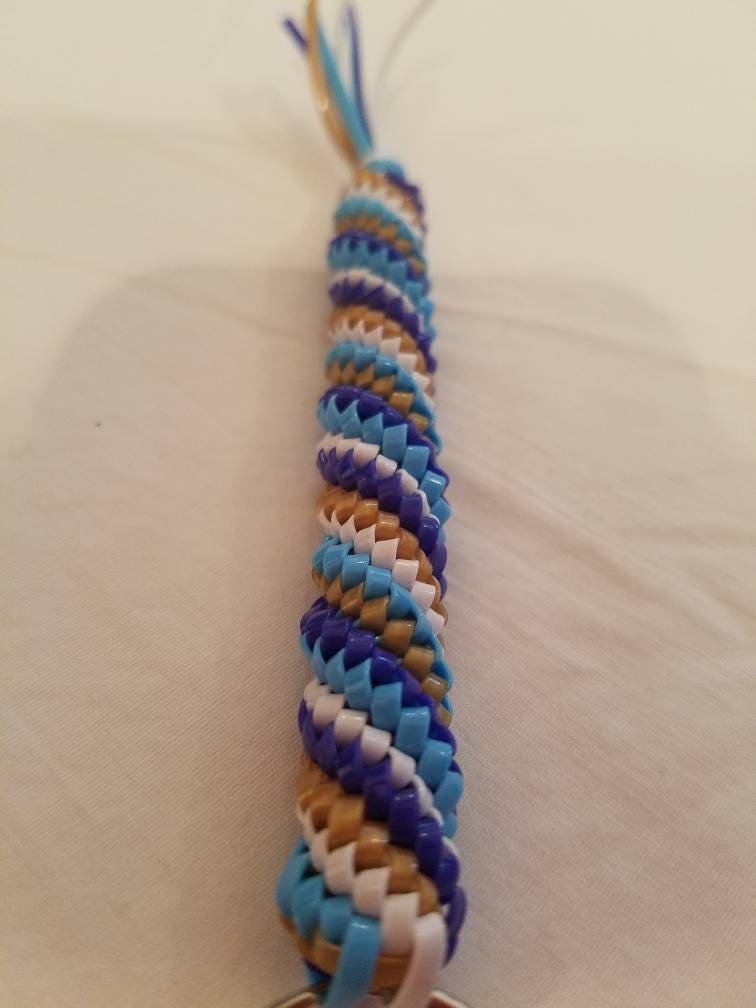 Boondoggle Winter Keychain - Blue, White, and Gold Gimp Key