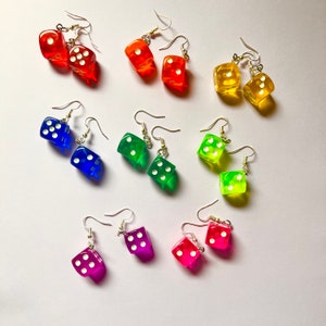 Dice earrings, dice cubes, lgbtq earrings, pride jewelry, red dice earrings, fun earrings, camp earrings, lgbtq jewelry, fun colorful